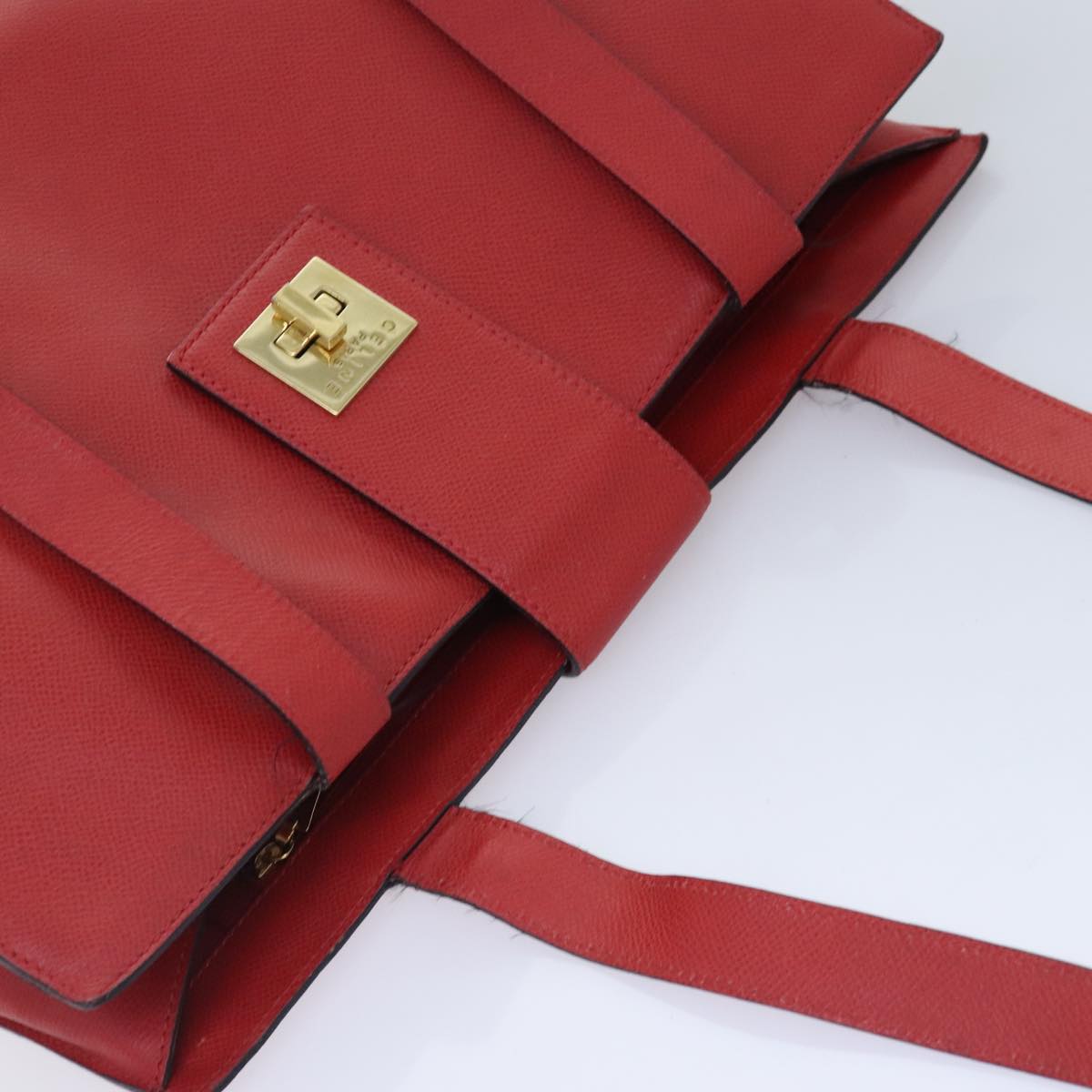 CELINE Tote Bag Leather Gold Red Auth 85782