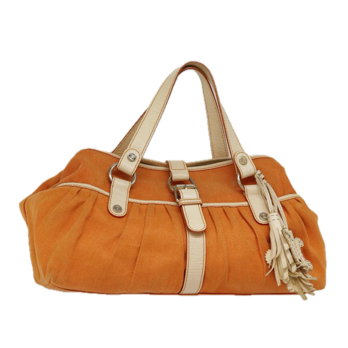 CELINE Hand Bag Canvas Orange Gold Auth 85784