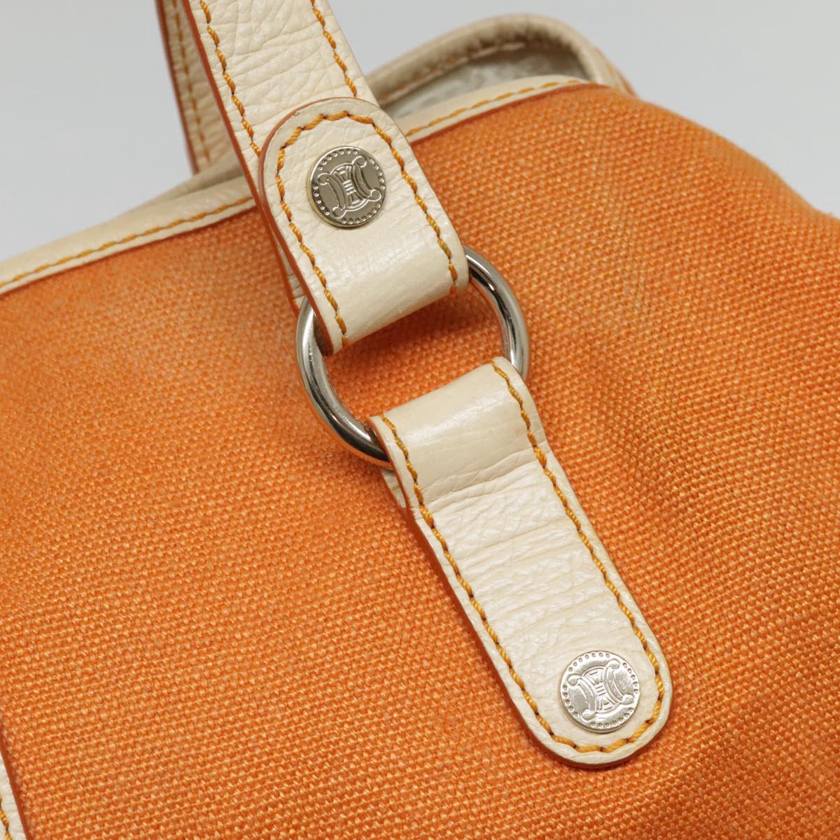 CELINE Hand Bag Canvas Orange Gold Auth 85784