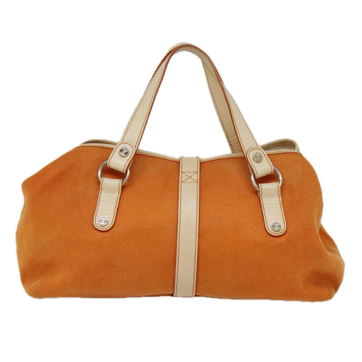 CELINE Hand Bag Canvas Orange Gold Auth 85784 - 0