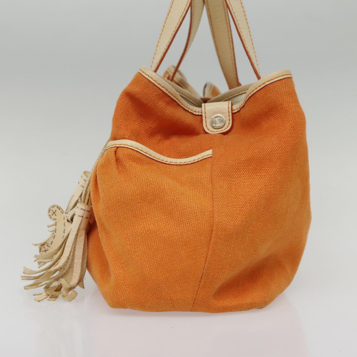 CELINE Hand Bag Canvas Orange Gold Auth 85784