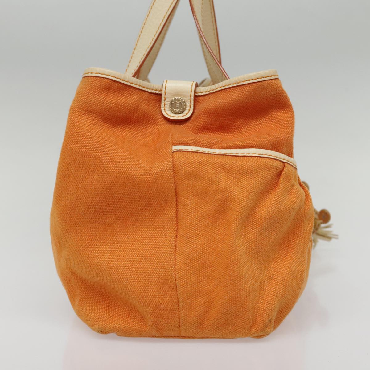 CELINE Hand Bag Canvas Orange Gold Auth 85784