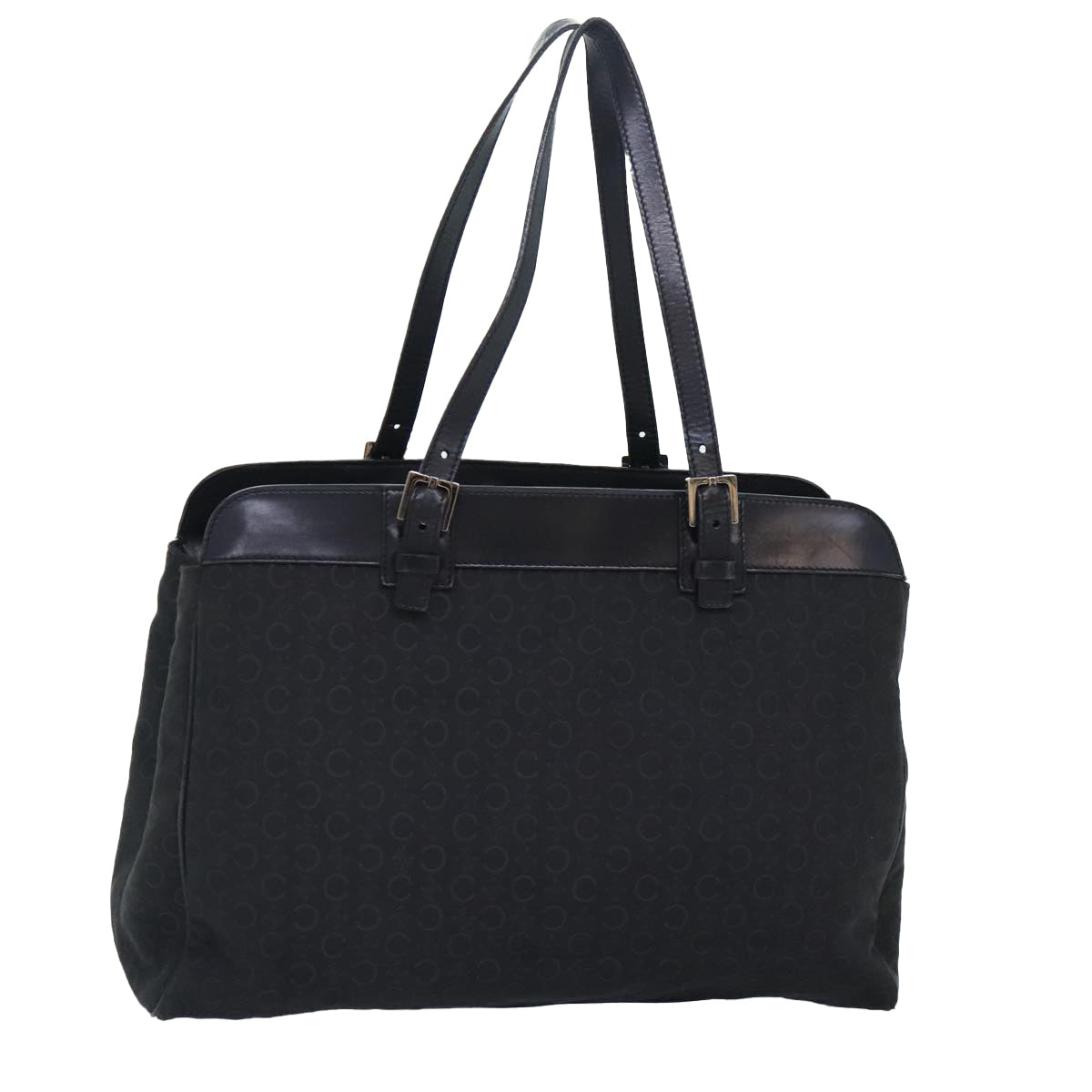 CELINE C Macadam Canvas Tote Bag Black Silver Auth 85788