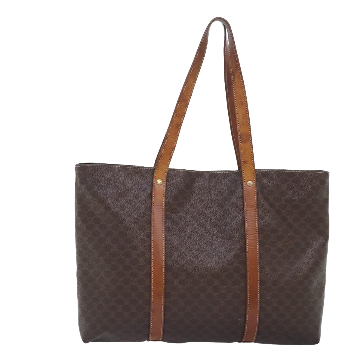 CELINE Macadam Canvas Tote Bag PVC Leather Brown Gold Auth 85794