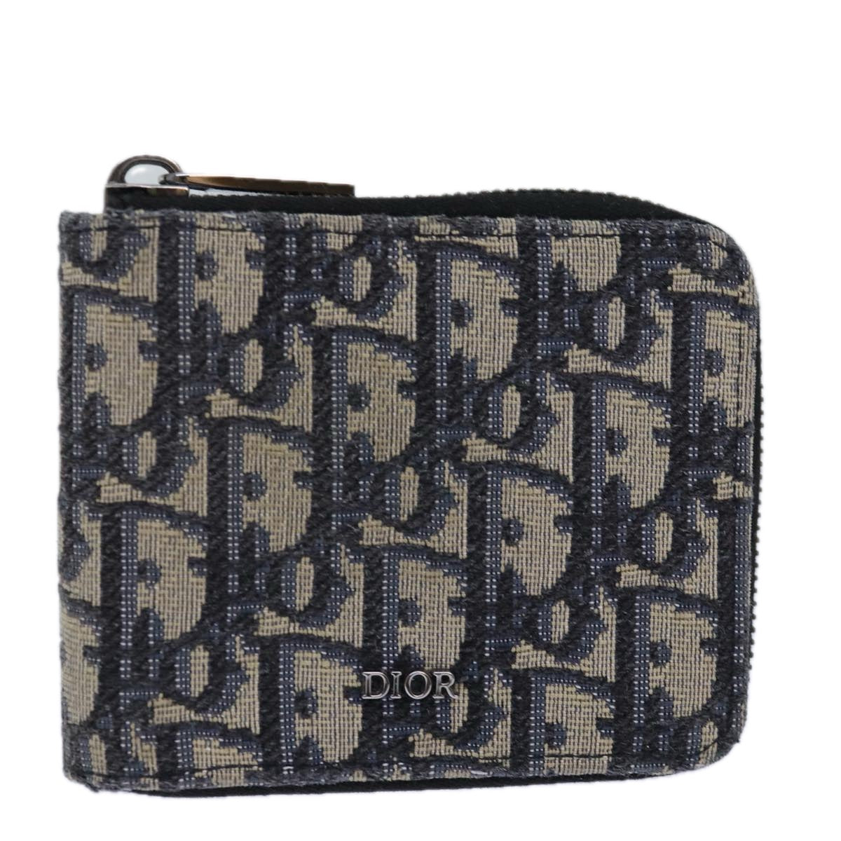 Christian Dior Trotter Canvas Zip Wallet Navy Silver Auth 85809