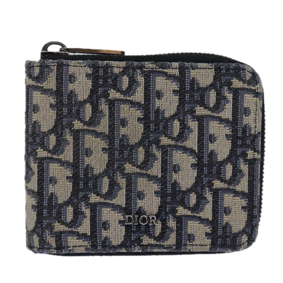 Christian Dior Trotter Canvas Zip Wallet Navy Silver Auth 85809