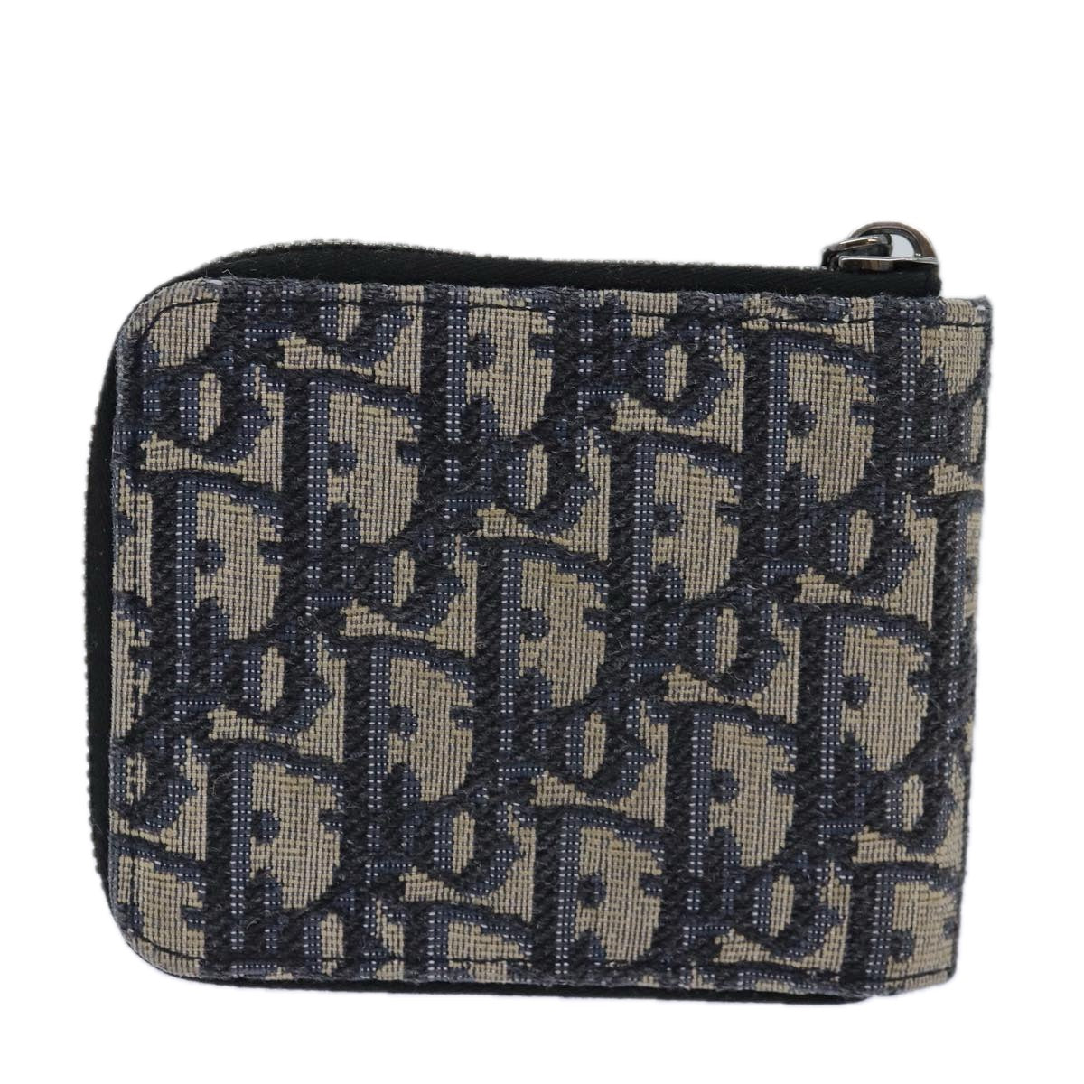 Christian Dior Trotter Canvas Zip Wallet Navy Silver Auth 85809 - 0