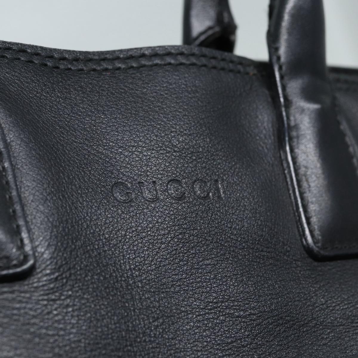 GUCCI Hand Bag Leather Black Silver Auth 85832