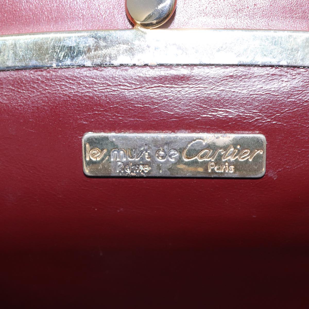 CARTIER Shoulder Bag Leather Red Gold Auth 85833