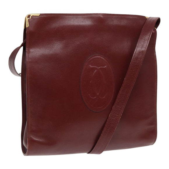 CARTIER Schoudertas Leer Rood Goud Authentiek 85833