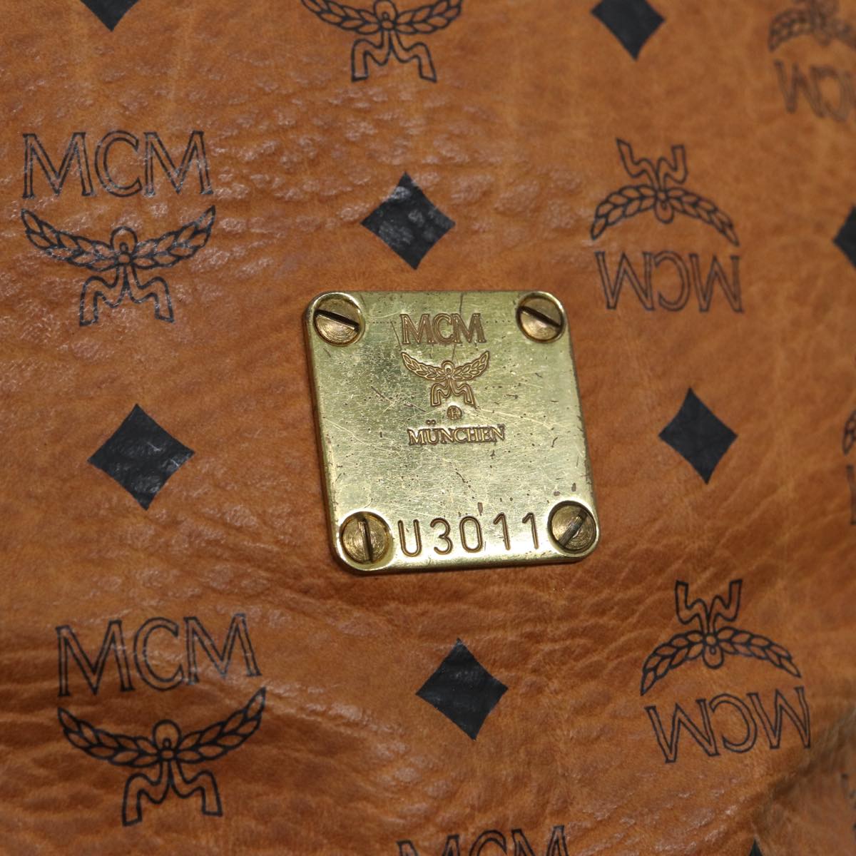 MCM Vicetos Logogram Shoulder Bag PVC Leather Brown Gold Auth 85834