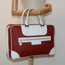 BVLGARI Hand Bag Leather Red White Silver Auth 85837-23