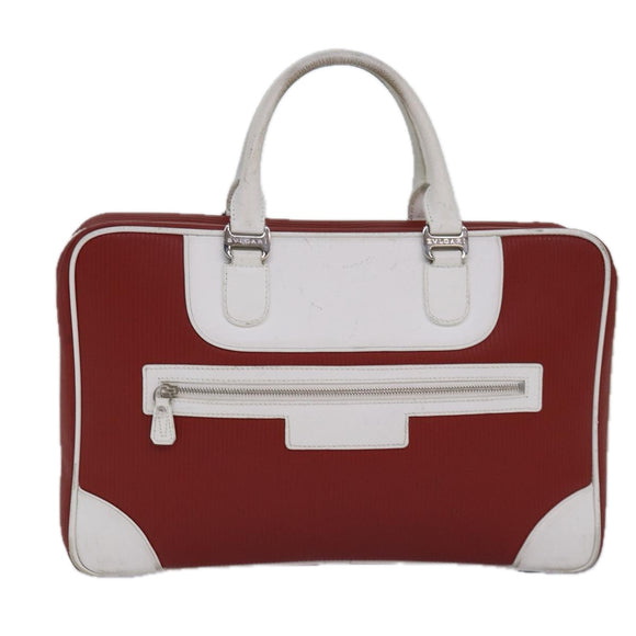 BVLGARI Handtasche Leder Rot Weiß Silber Auth 85837