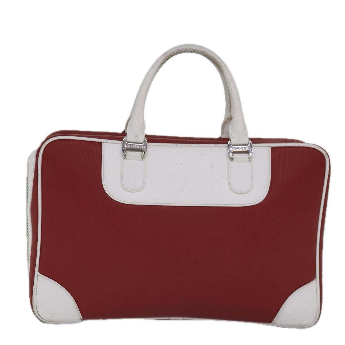 BVLGARI Hand Bag Leather Red White Silver Auth 85837 - 0