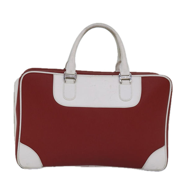 BVLGARI Hand Bag Leather Red White Silver Auth 85837