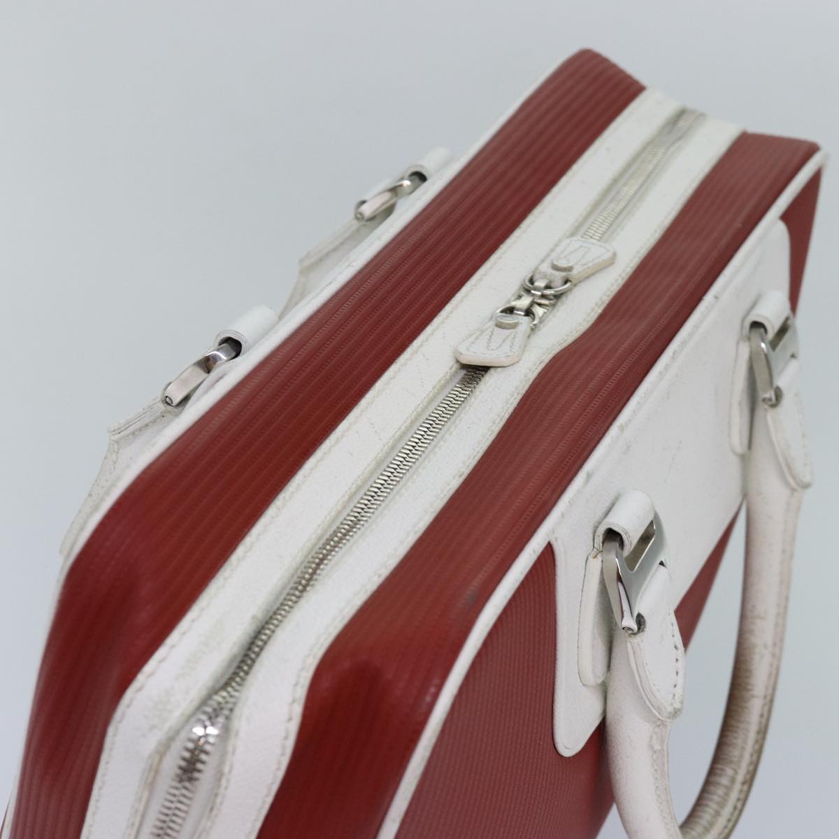 BVLGARI Hand Bag Leather Red White Silver Auth 85837