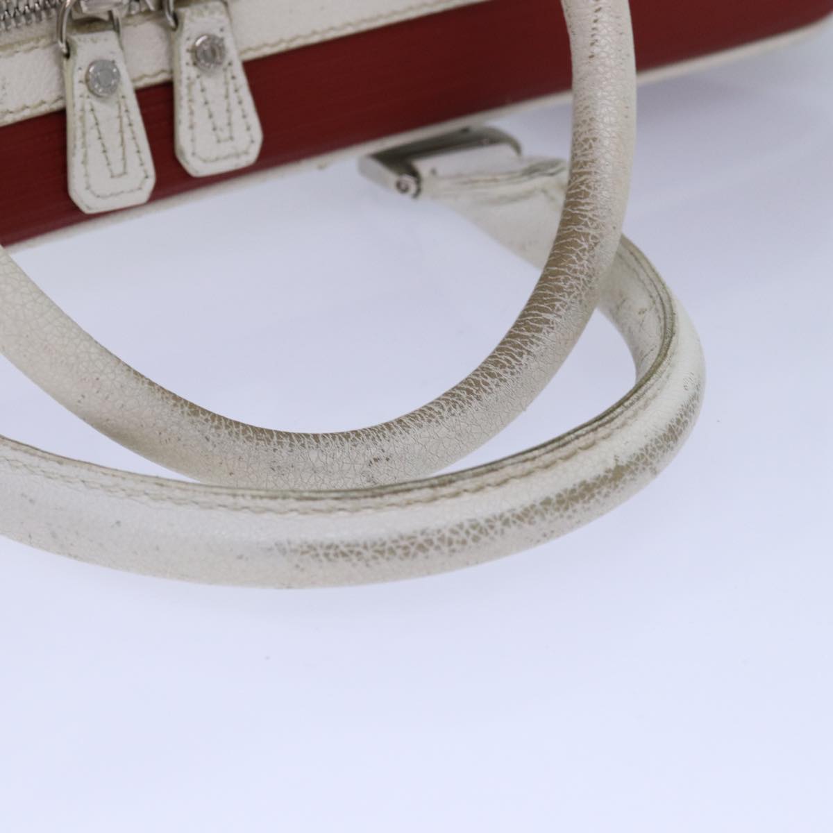 BVLGARI Hand Bag Leather Red White Silver Auth 85837