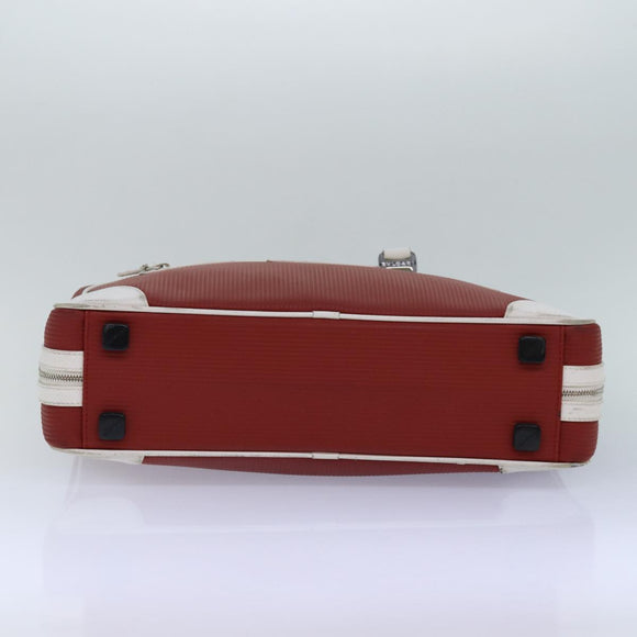 BVLGARI Handtasche Leder Rot Weiß Silber Auth 85837