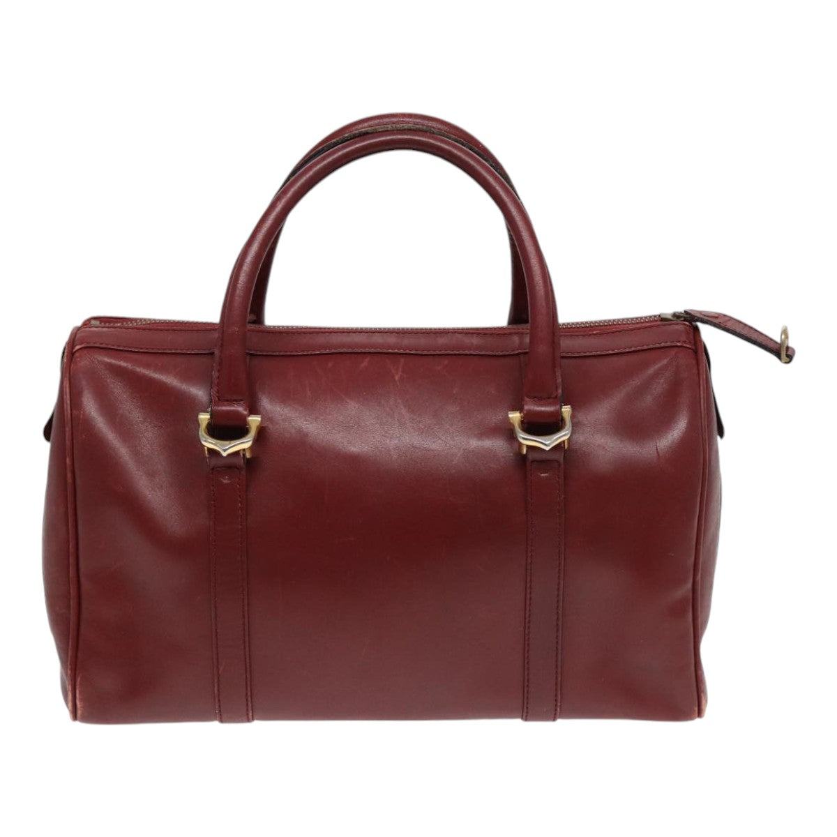 CARTIER Hand Bag Leather Red Gold Auth 85838 - 0