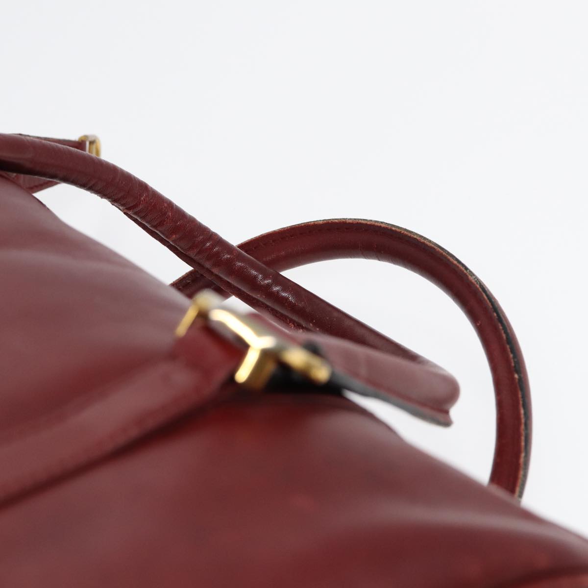 CARTIER Hand Bag Leather Red Gold Auth 85838