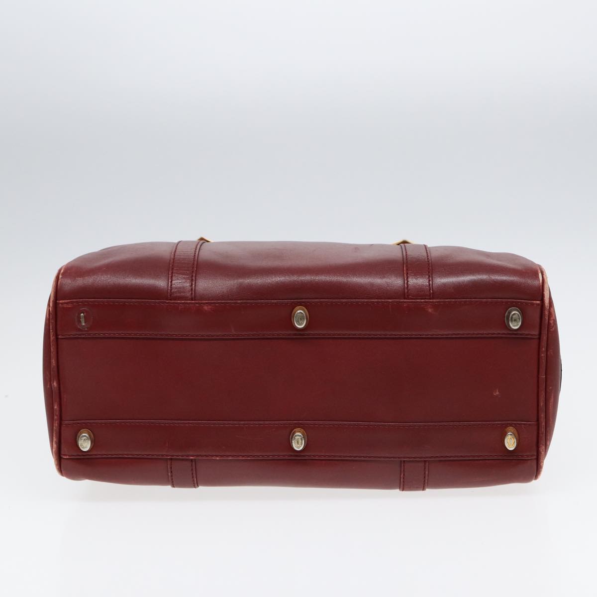 CARTIER Hand Bag Leather Red Gold Auth 85838