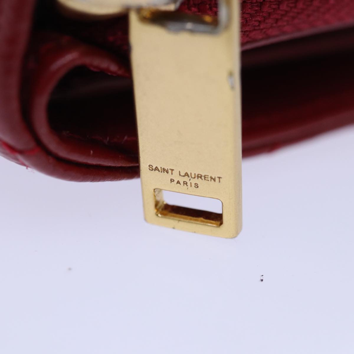 SAINT LAURENT Compact Wallet Leather Red Gold BOW01 Auth 85840