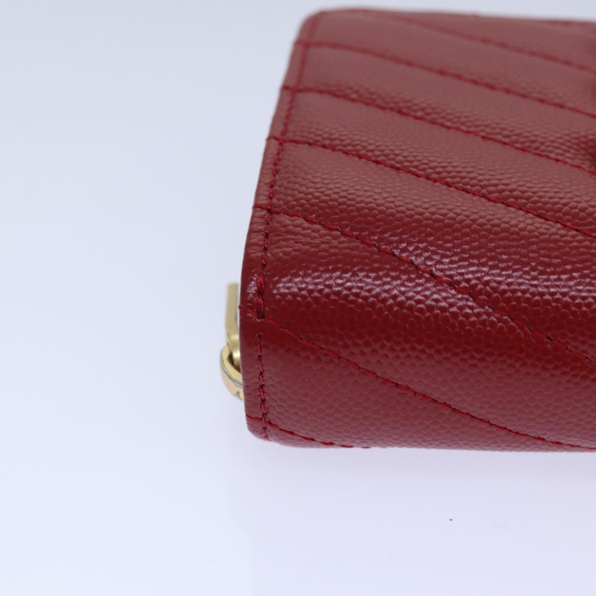 SAINT LAURENT Compact Wallet Leather Red Gold BOW01 Auth 85840