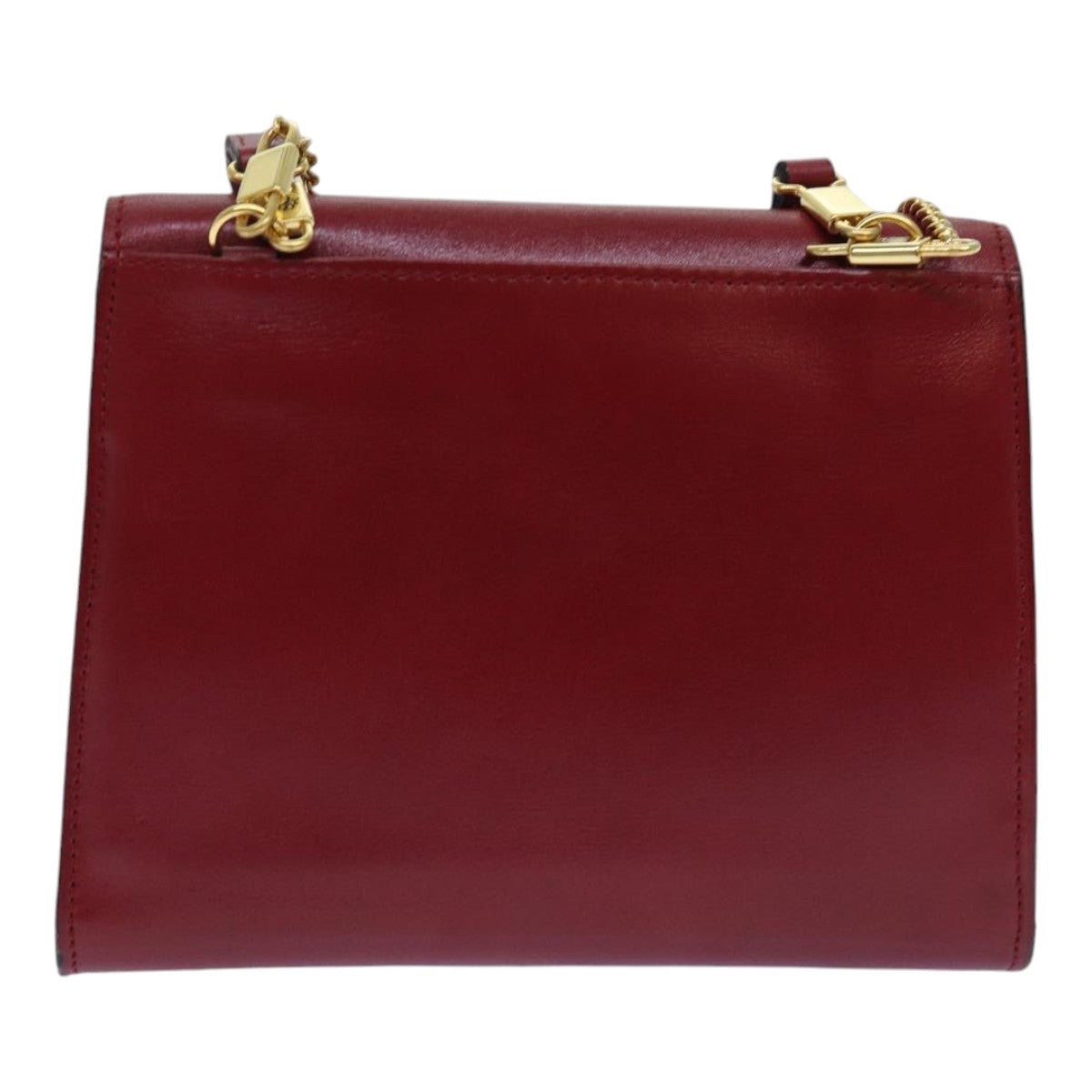 Christian Dior Chain Shoulder Bag Leather Red Gold Auth 85850