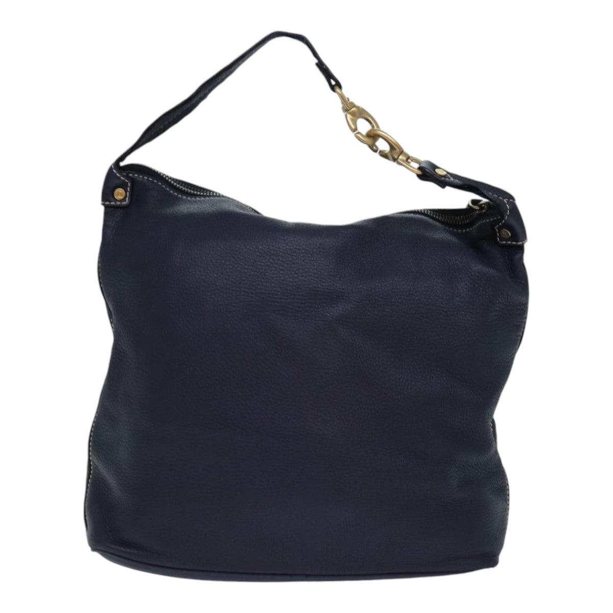 CELINE Shoulder Bag Leather Navy Gold Auth 85861 - 0