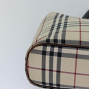 BURBERRY Nova Check Hand Bag Nylon Beige Silver Auth 85862-14