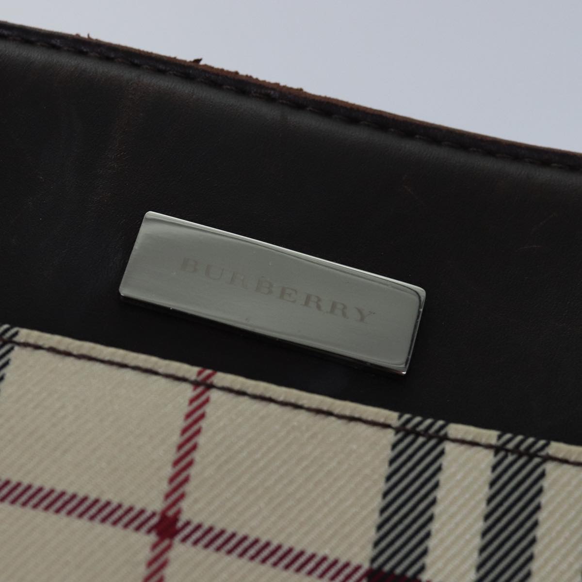 BURBERRY Nova Check Hand Bag Nylon Beige Silver Auth 85862