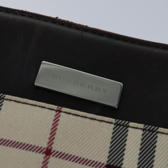 BURBERRY Nova Check Handtasche Nylon Beige Silber Auth 85862