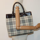 BURBERRY Nova Check Handtasche Nylon Beige Silber Auth 85862-22