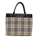 BURBERRY Nova Check Handtasche Nylon Beige Silber Auth 85862-2