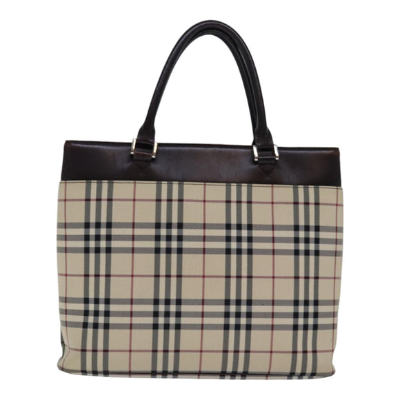 BURBERRY Nova Check Handtasche Nylon Beige Silber Auth 85862