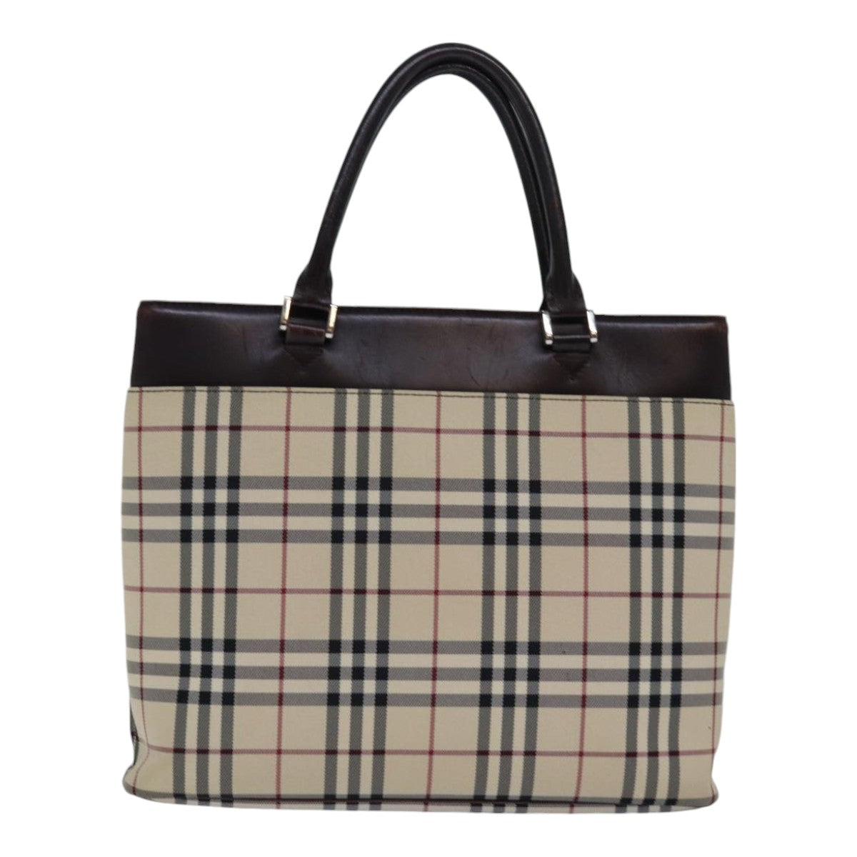 BURBERRY Nova Check Hand Bag Nylon Beige Silver Auth 85862 - 0