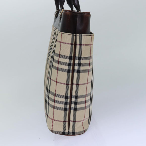 BURBERRY Nova Check Handtasche Nylon Beige Silber Auth 85862
