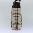 BURBERRY Nova Check Handtasche Nylon Beige Silber Auth 85862-4