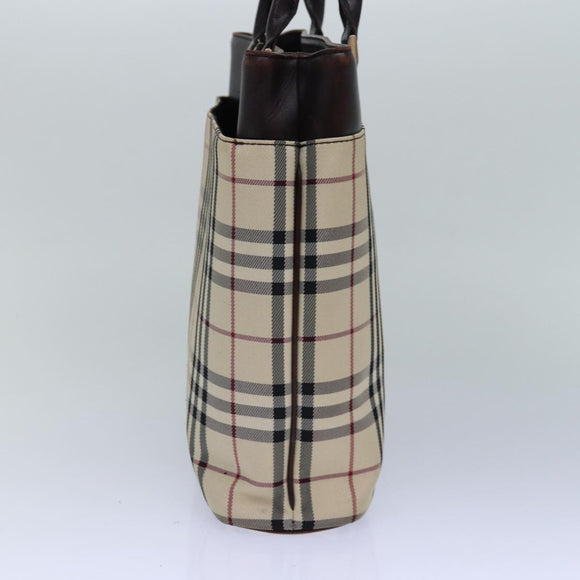 BURBERRY Nova Check Handtasche Nylon Beige Silber Auth 85862