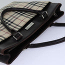 BURBERRY Nova Check Handtasche Nylon Beige Silber Auth 85862-6
