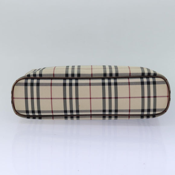BURBERRY Nova Check Handtasche Nylon Beige Silber Auth 85862
