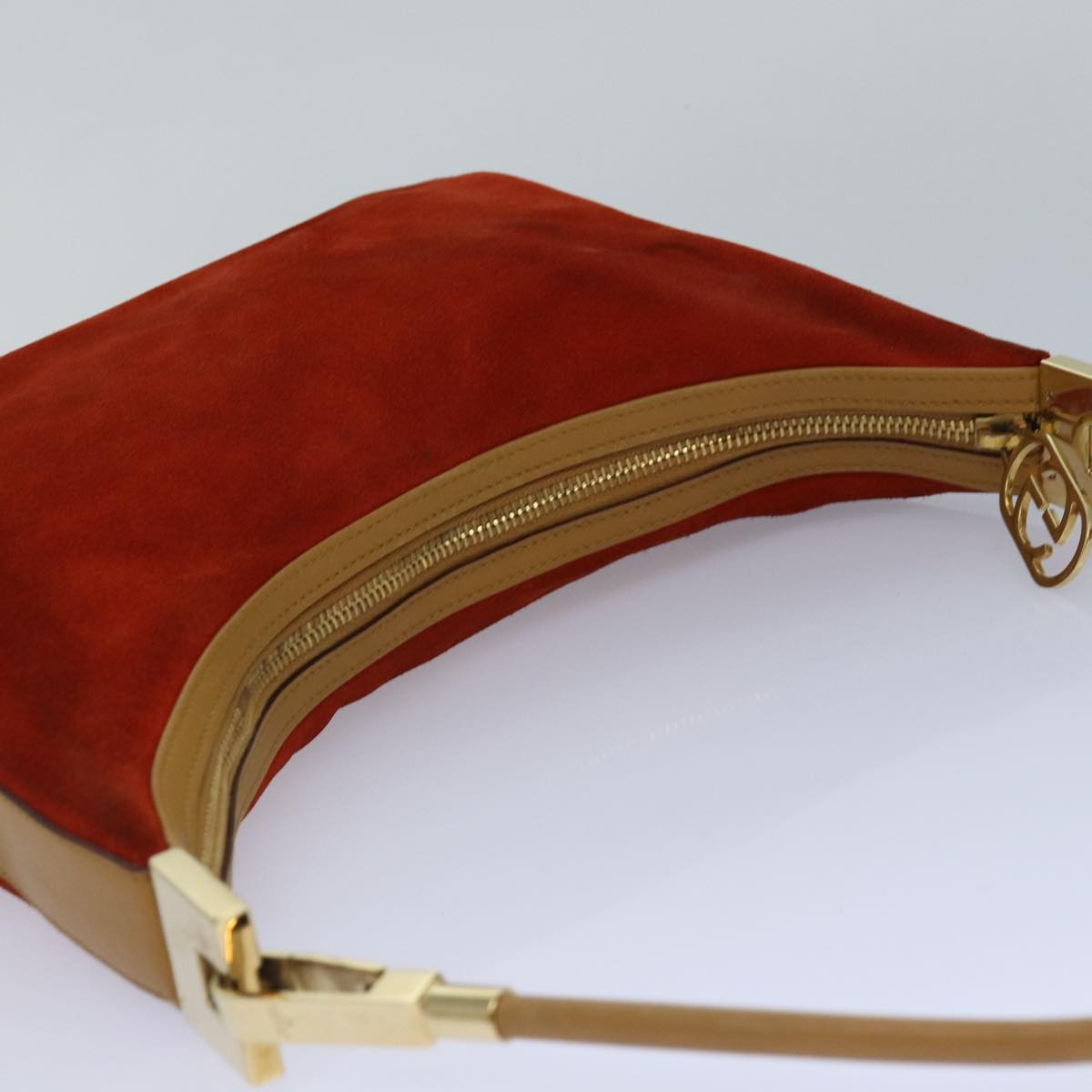 GUCCI Shoulder Bag Suede Red Gold 001 3812 2123 Auth 85865