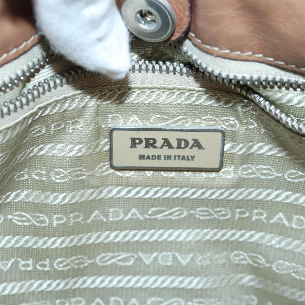 PRADA Shoulder Bag Leather Brown Silver Auth 85872