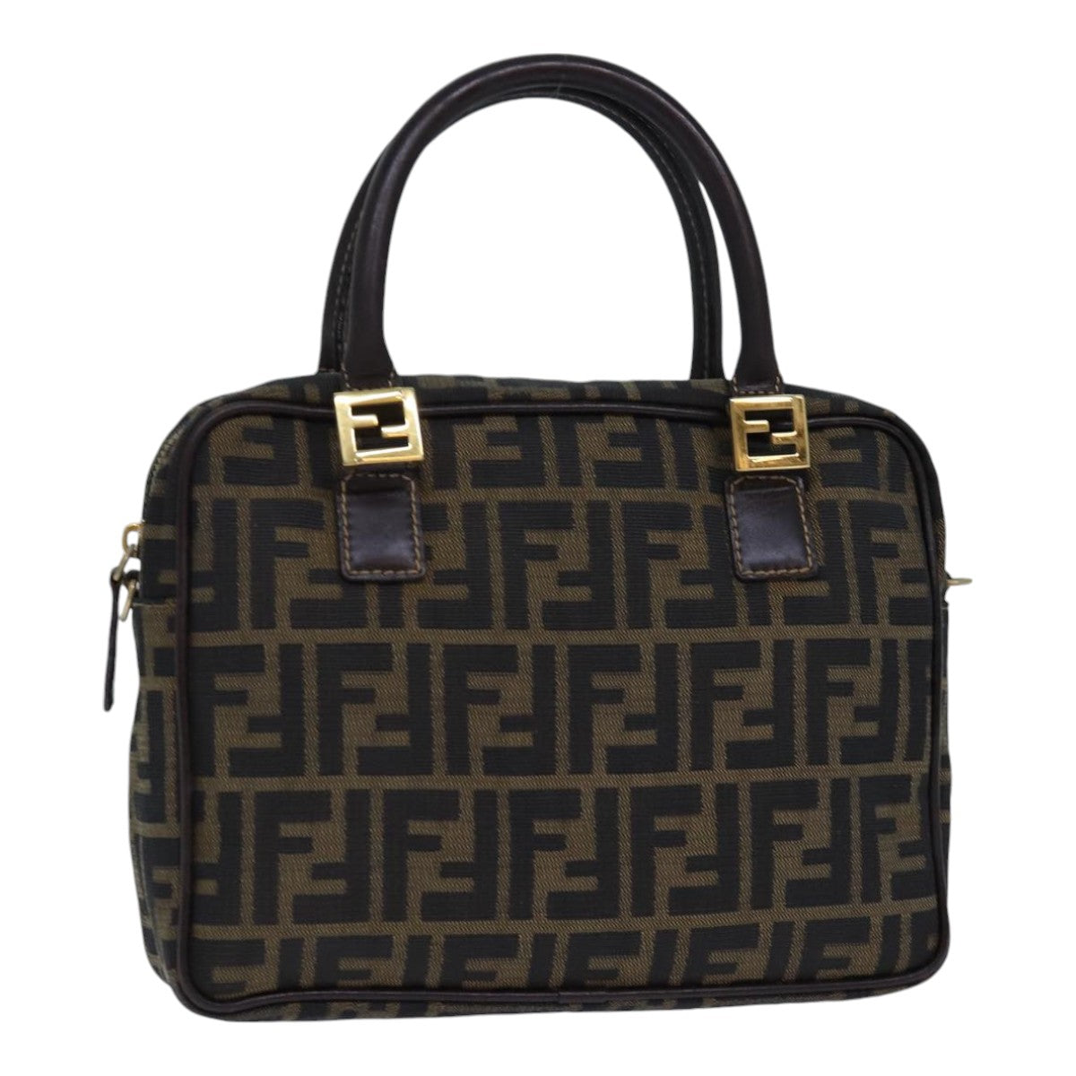 FENDI Zucca Canvas Hand Bag Brown Black gold Auth 85877