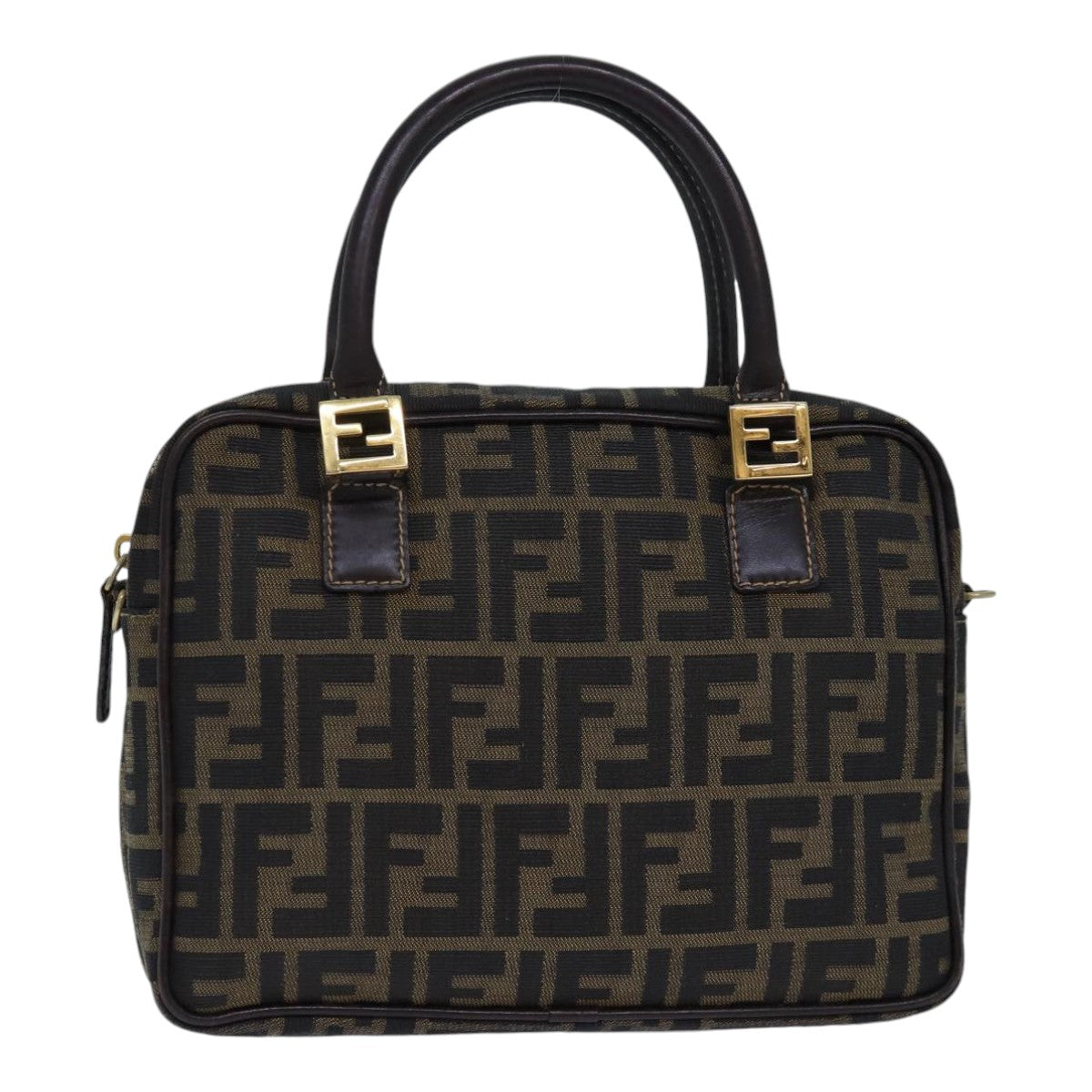 FENDI Zucca Canvas Hand Bag Brown Black gold Auth 85877