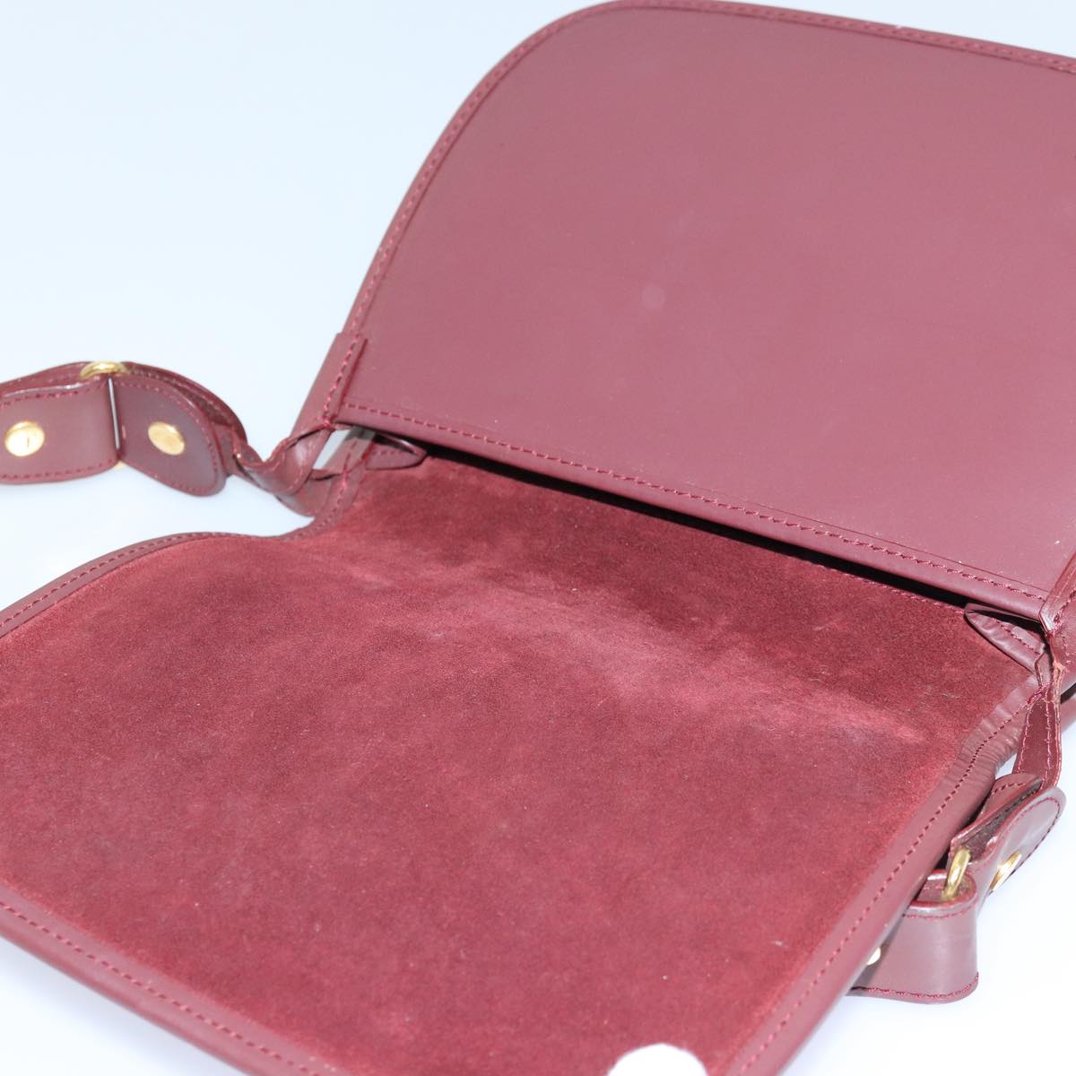 CARTIER Shoulder Bag Leather Red Gold Auth 85879