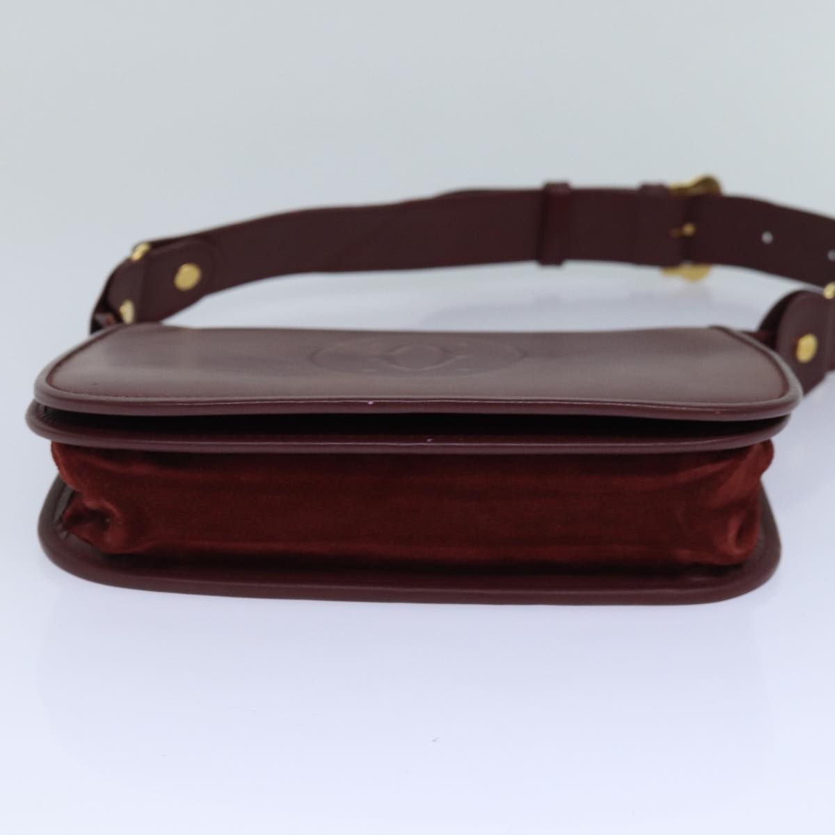 CARTIER Shoulder Bag Leather Red Gold Auth 85879