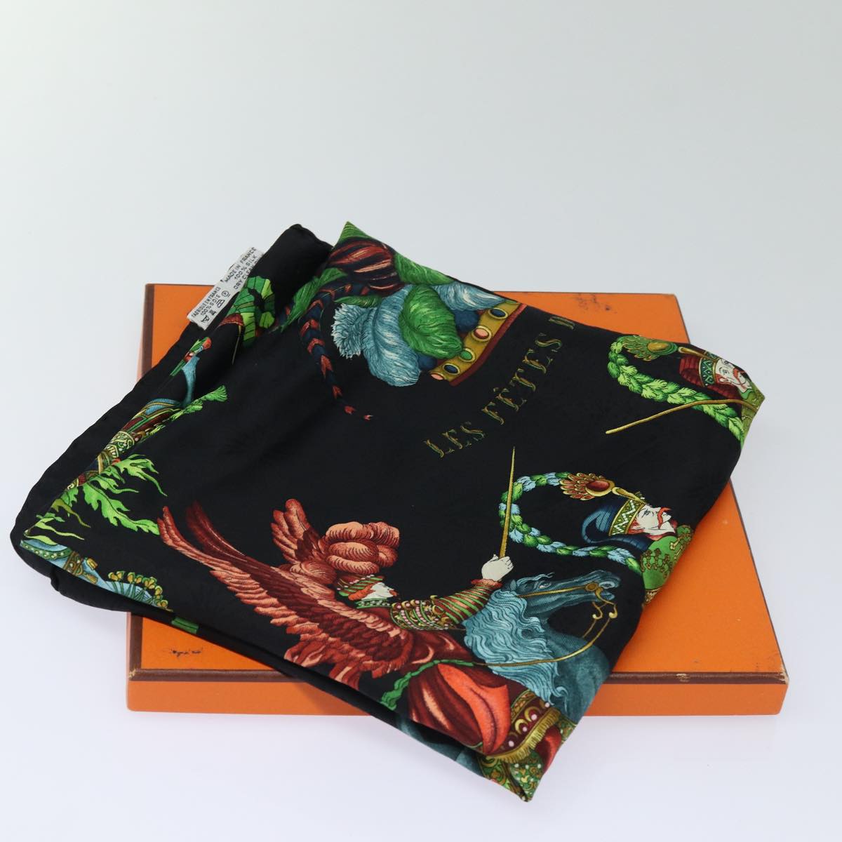 HERMES Carre 90 Scarf Silk Black Auth 85882