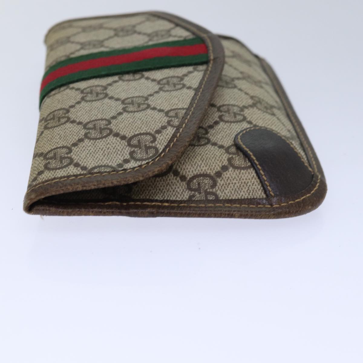 GUCCI GG Supreme Web Sherry Line Pouch PVC Leather Beige Red Green Auth 85886