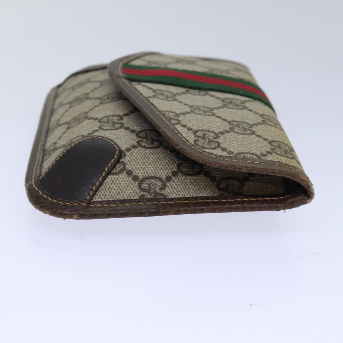 GUCCI GG Supreme Web Sherry Line Pouch PVC Leather Beige Red Green Auth 85886